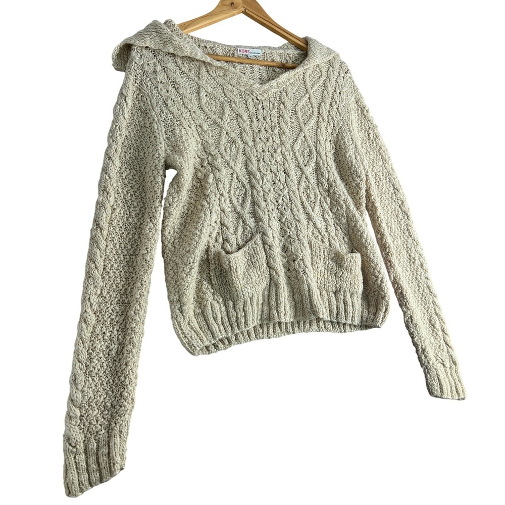 Fishermancore Coastal Chunky Michael Kors Alpaca/Linen Cableknit Sweater Cream S - Picture 3 of 10